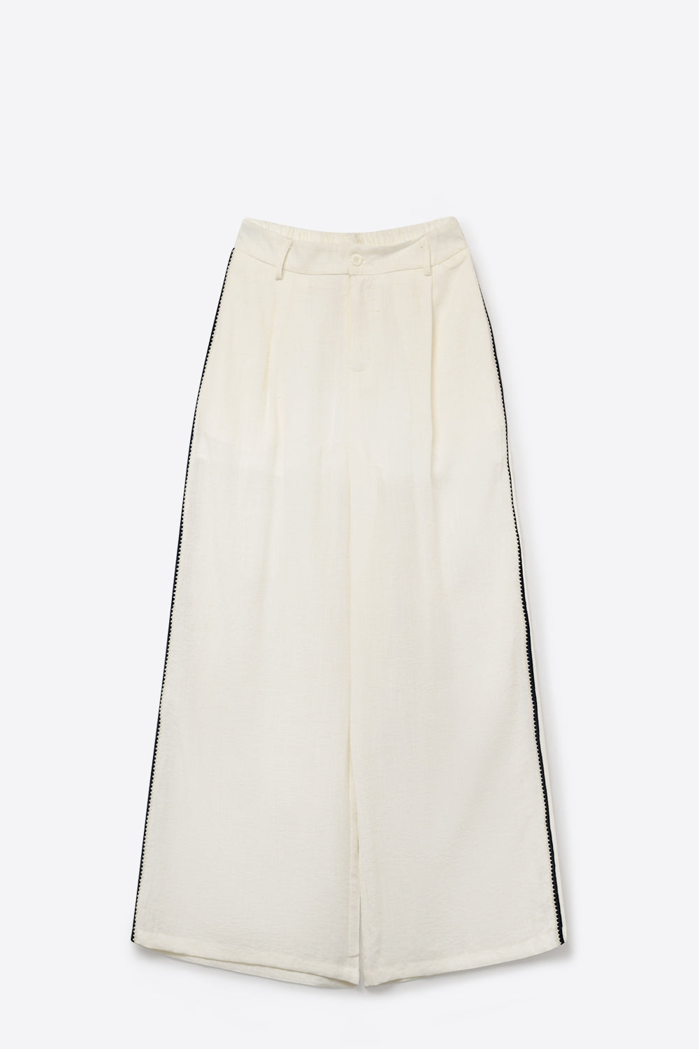 Pantalon blanc large avec détail latéral en zig-zag bleu marine