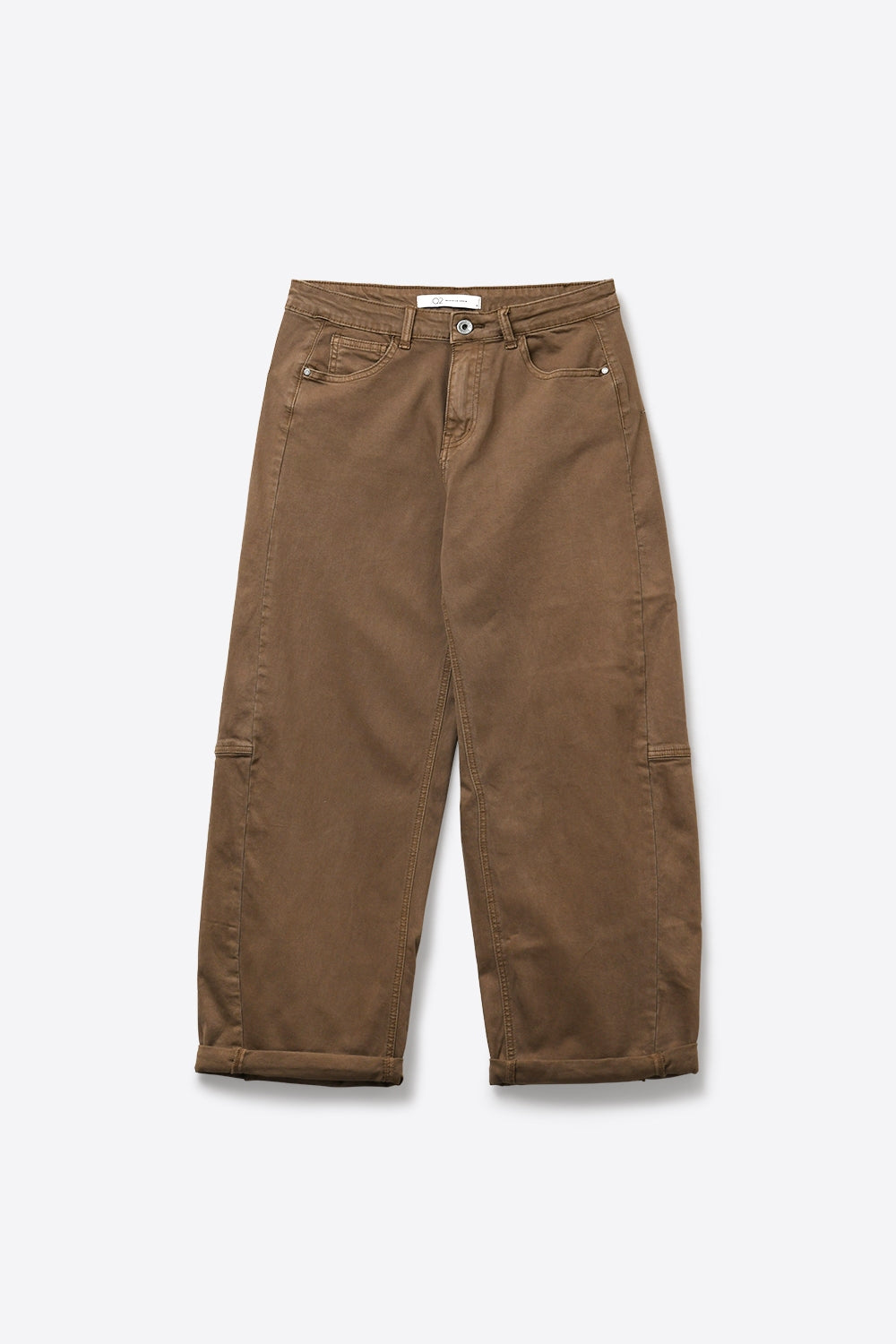 Pantalon Camel large en twill décontracté style tonneau