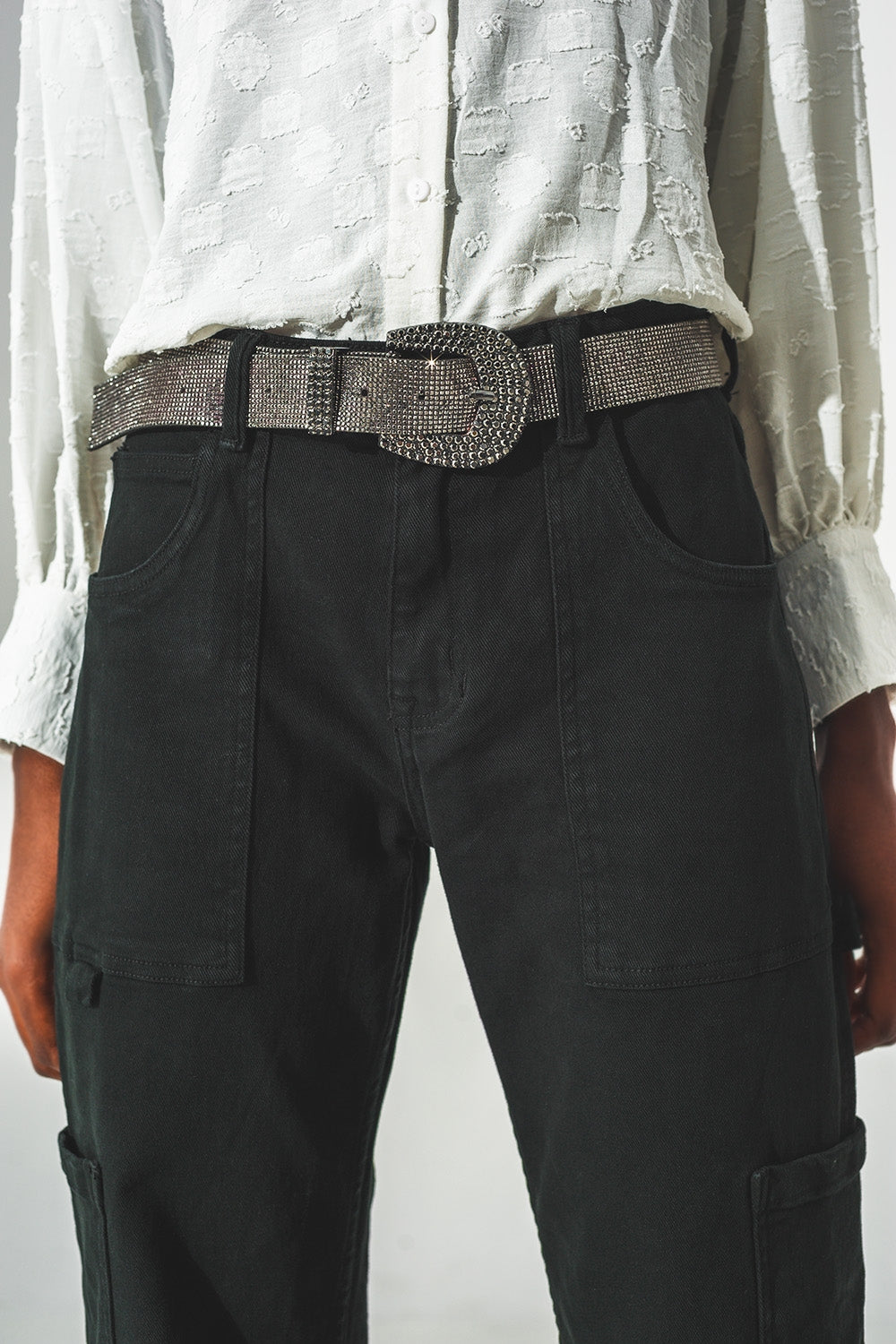 Pantalon Cargo à Jambe Droite en Noir