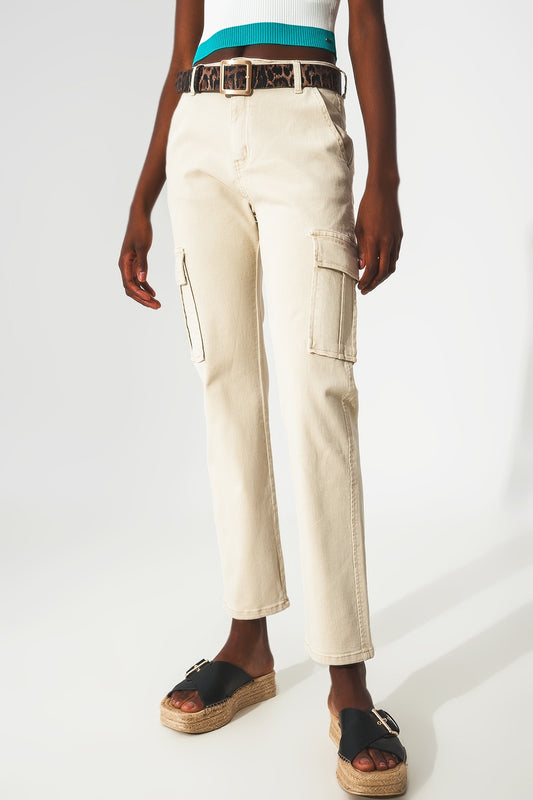 Q2 Pantalon cargo décontracté Beige