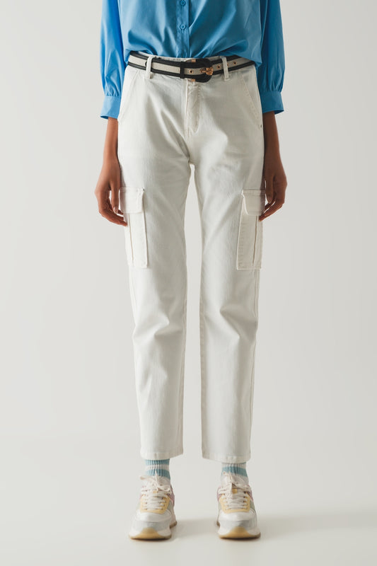 Q2 Pantalon cargo décontracté blanc