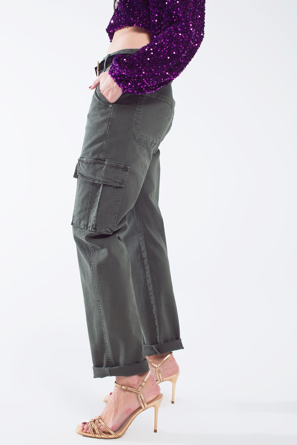 Pantalon cargo décontracté en vert militaire