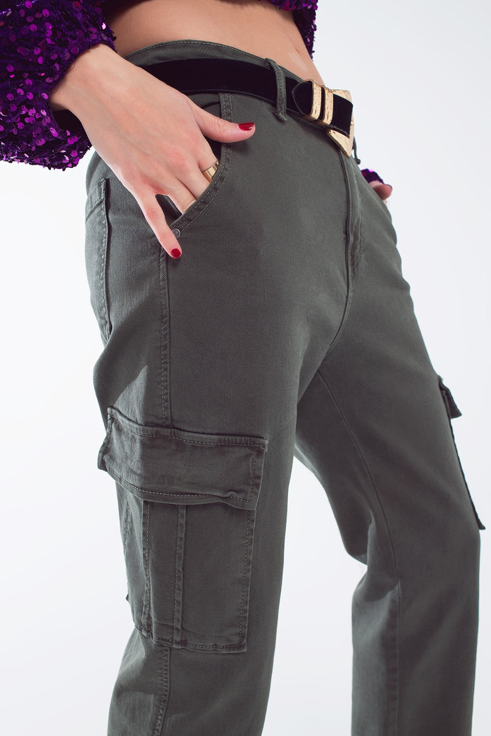Pantalon cargo décontracté en vert militaire