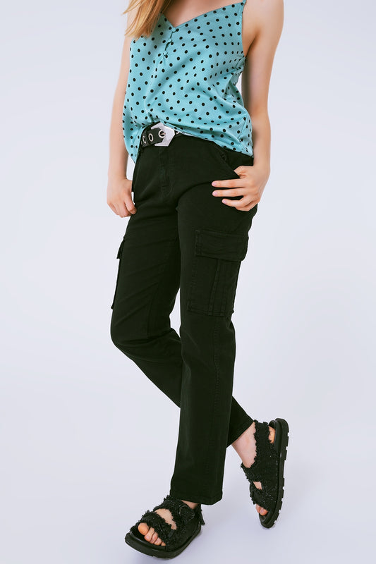Q2 Pantalon cargo décontracté noir