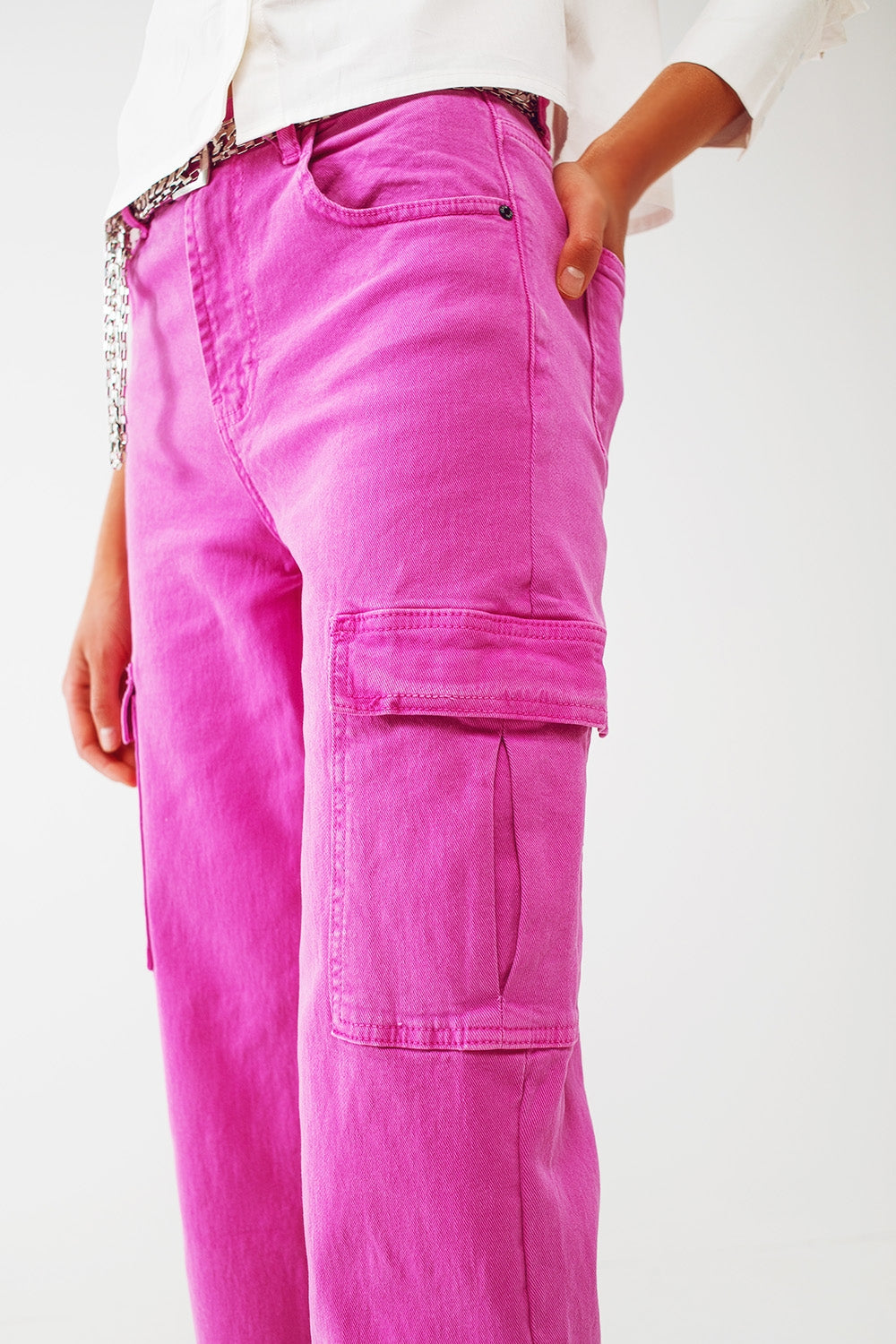 Pantalon cargo droit en fuchsia