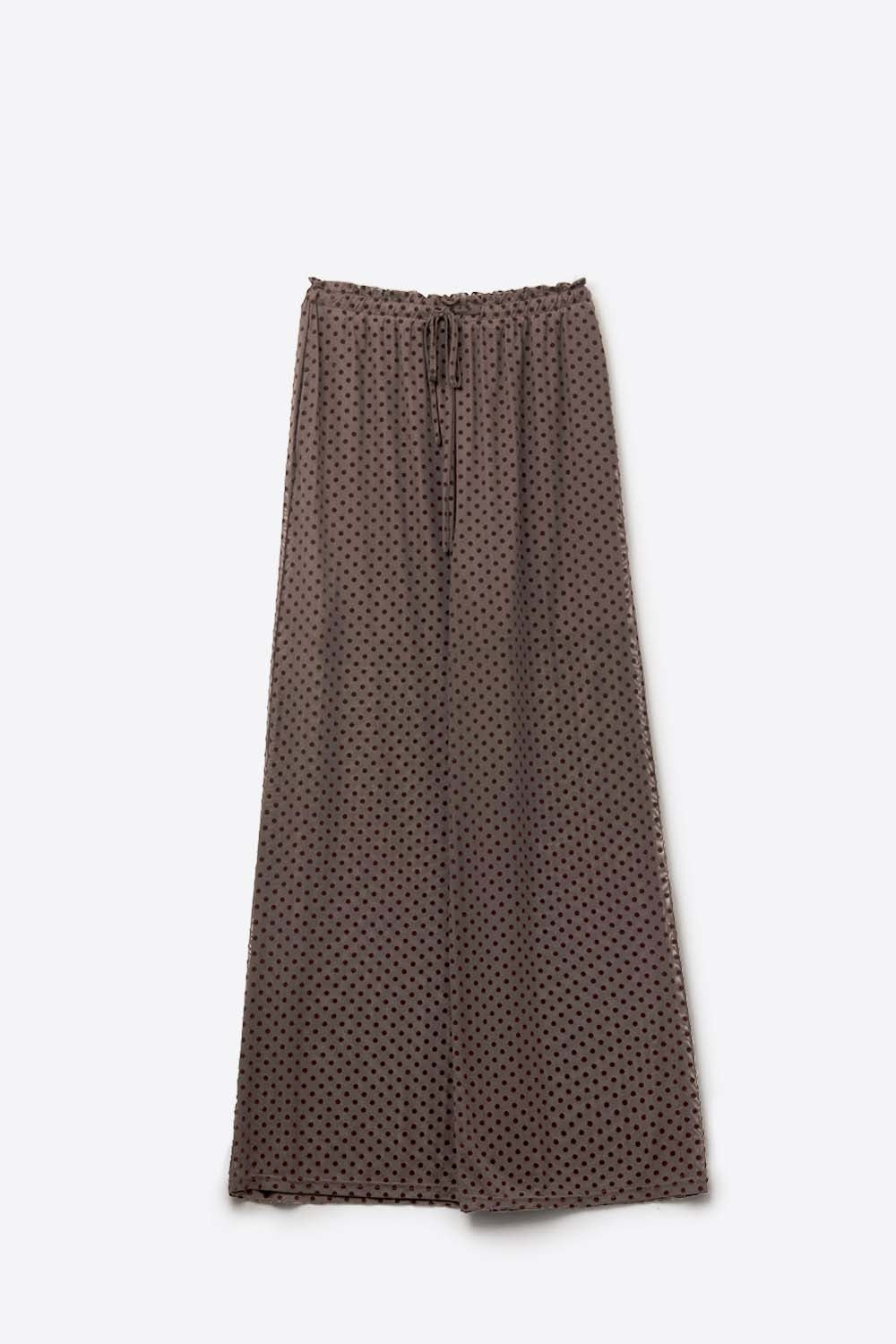 Pantalon chic à pois transparents marron avec poches latérales