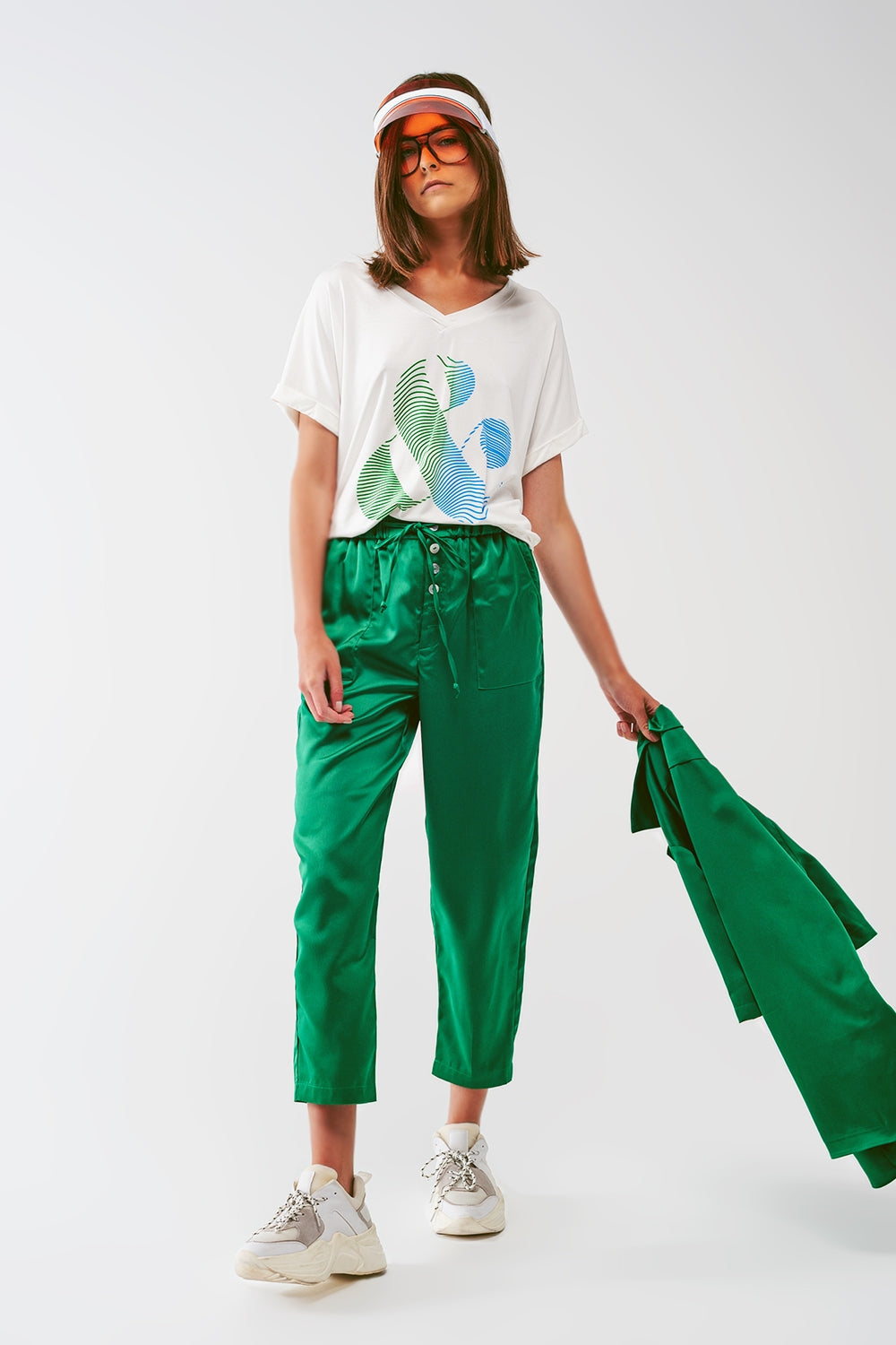 Pantalon court en satin vert