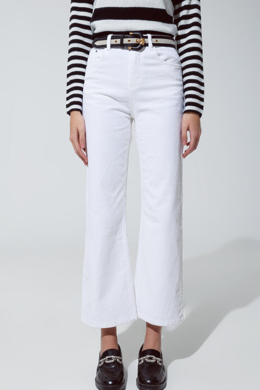 Q2 Pantalon court en velours côtelé blanc