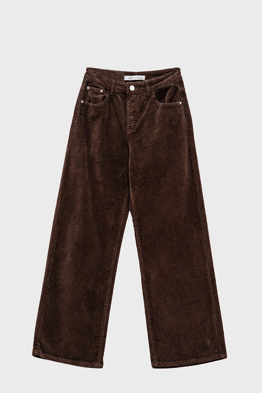 Q2 Pantalon court en velours côtelé marron