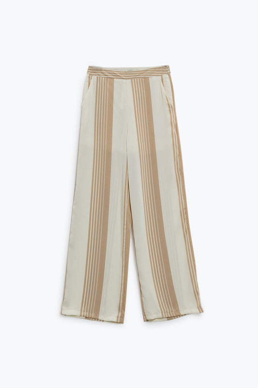 Q2 Pantalon crème à rayures verticales beige clair