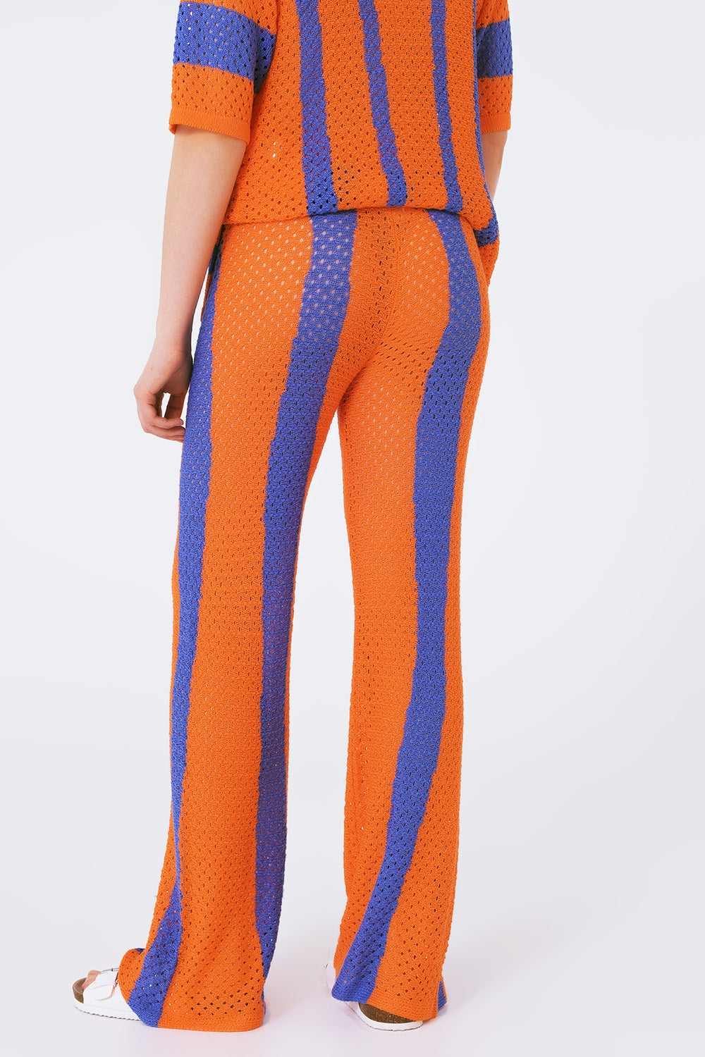 pantalon crochet rayé orange