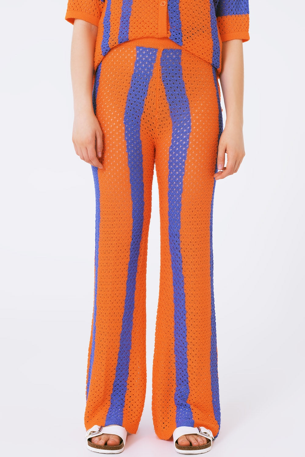 Q2 pantalon crochet rayé orange