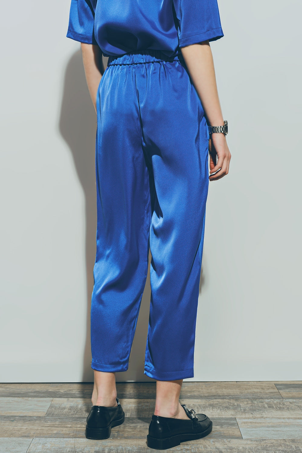 Pantalon cropped en Satin Bleu