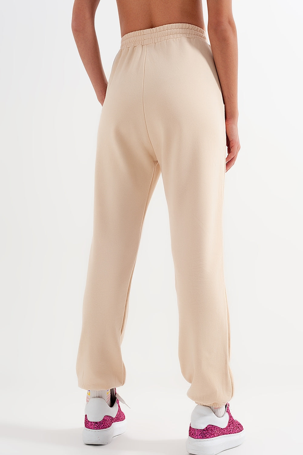 Pantalon de jogging avec bande élastique à la taille beige
