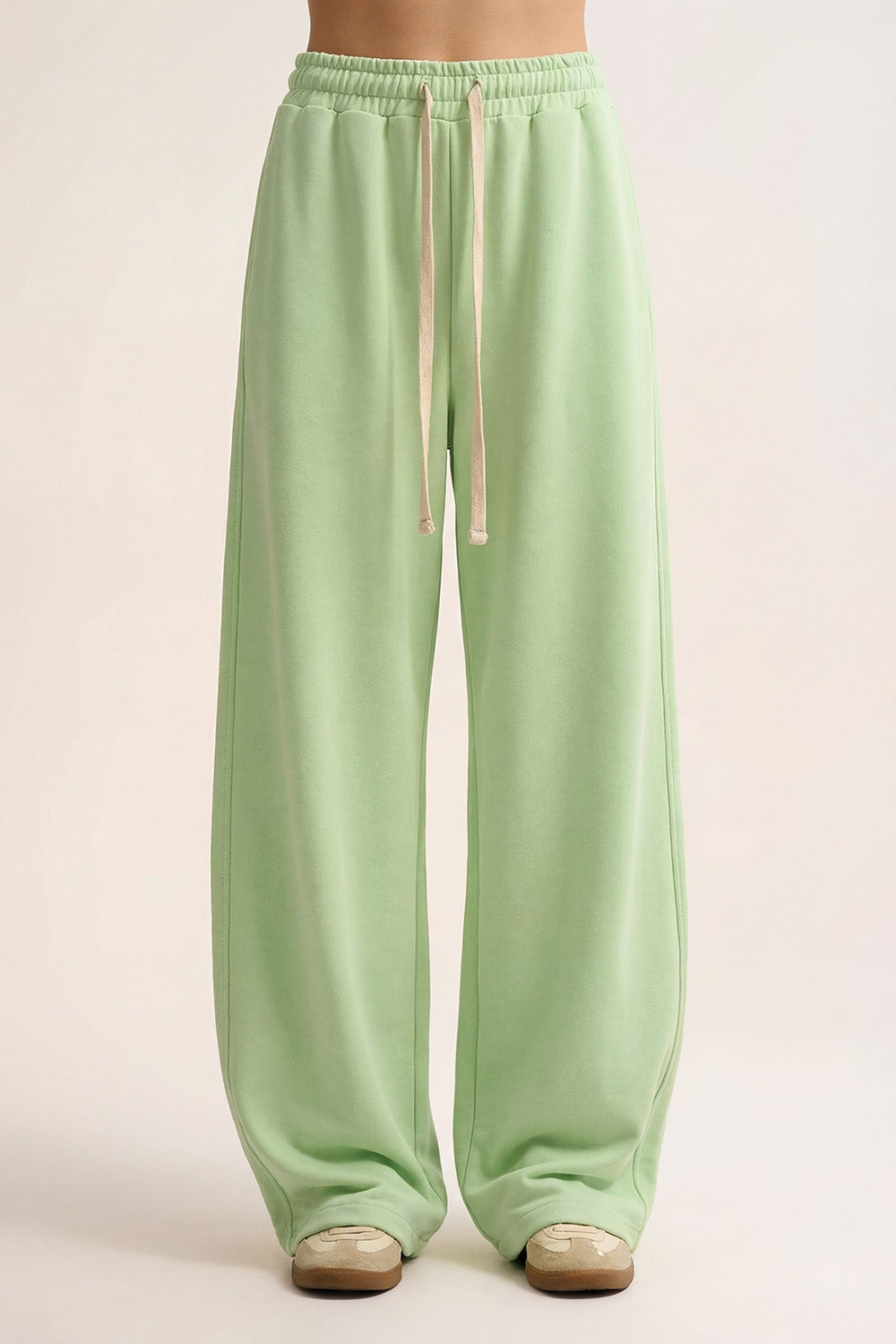 Q2 Pantalon de jogging en tricot super doux vert avec taille à cordon de serrage