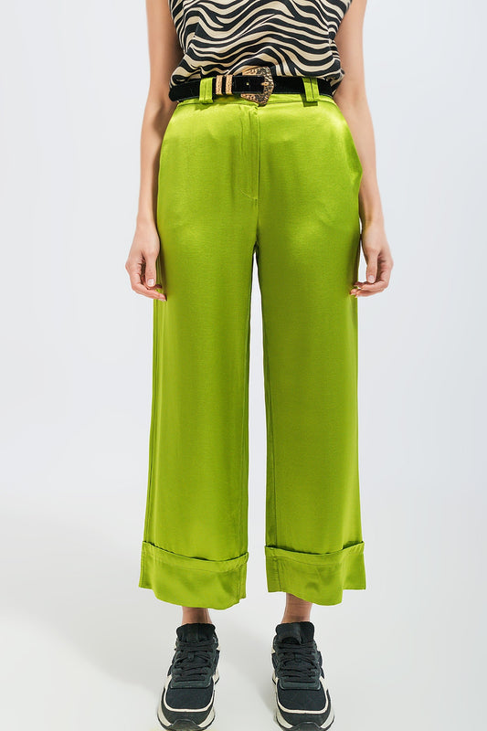 Q2 Pantalon de tailleur large en satin vert