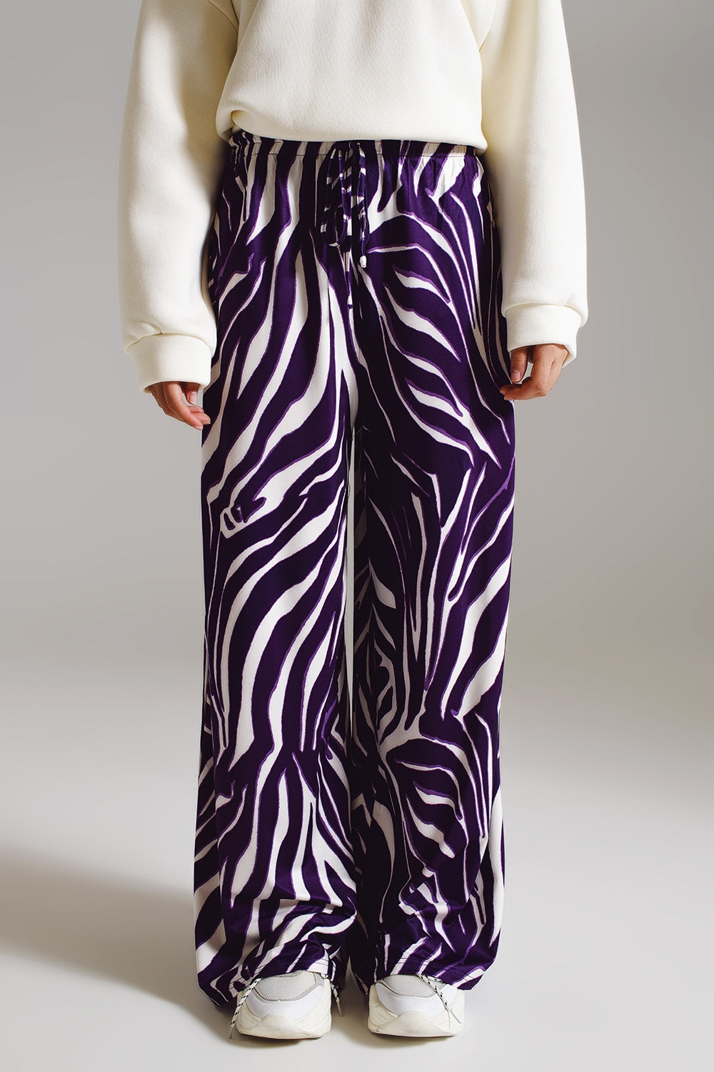 Q2 Pantalon droit à motif zèbre en violet et blanc