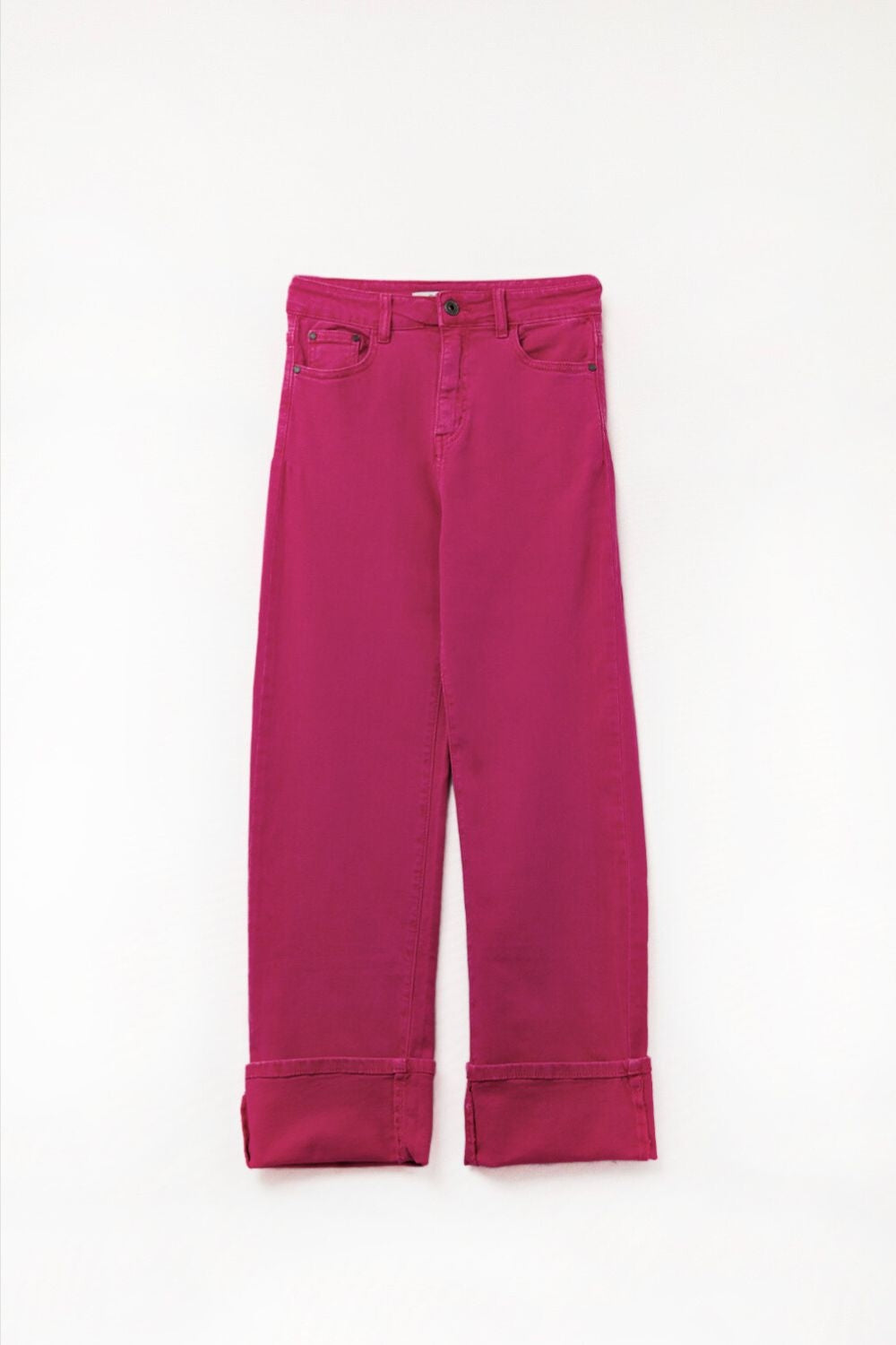 Pantalon droit à ourlet court en magenta