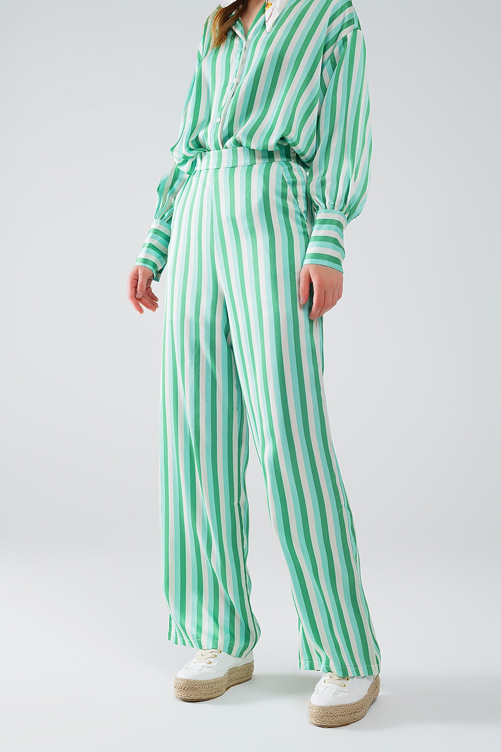 Pantalon droit à rayures verticales vert