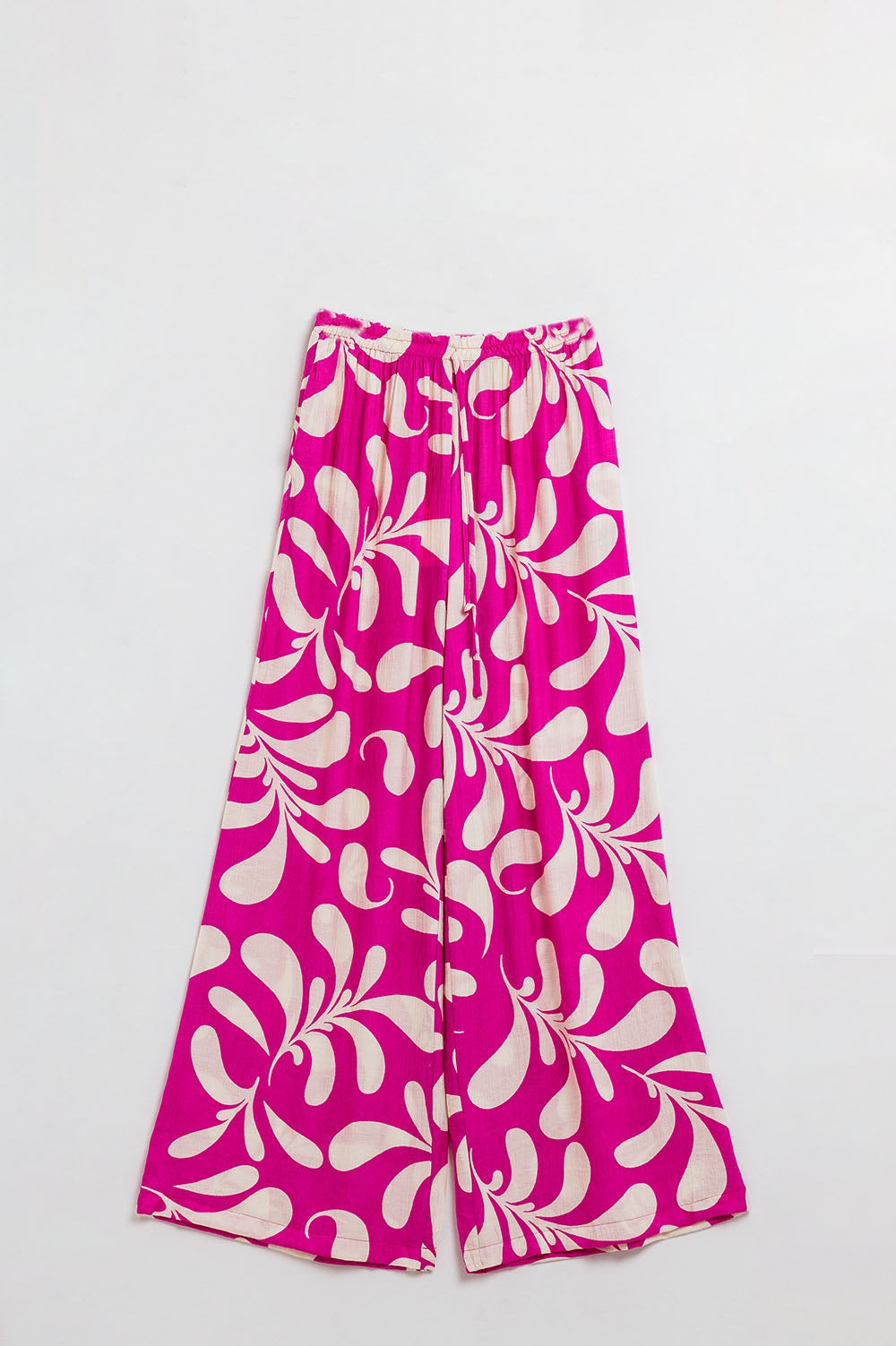 Pantalon droit à taille élastiquée imprimé floral fuchsia