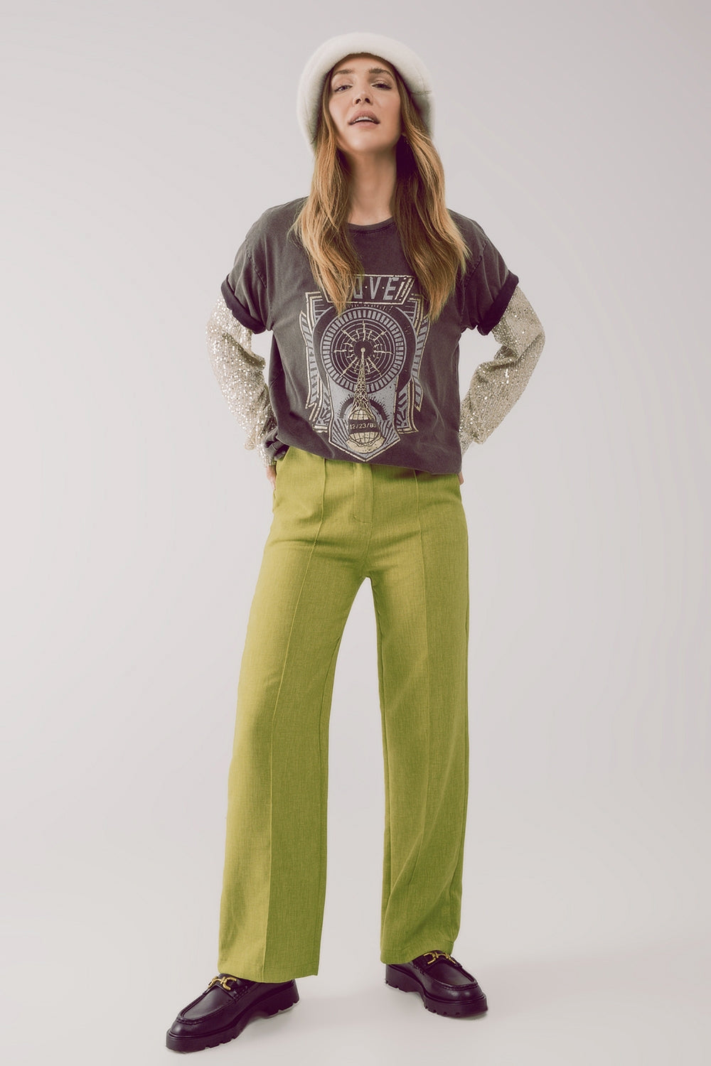 Pantalon droit ajusté vert