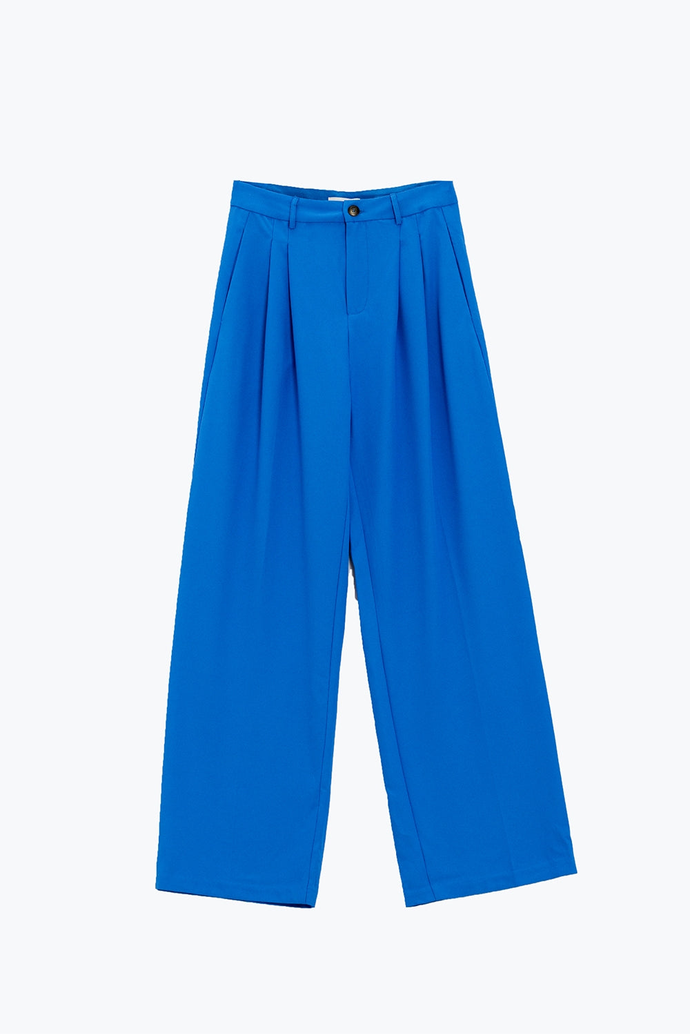 Pantalon droit avec poches latérales et pinces en bleu