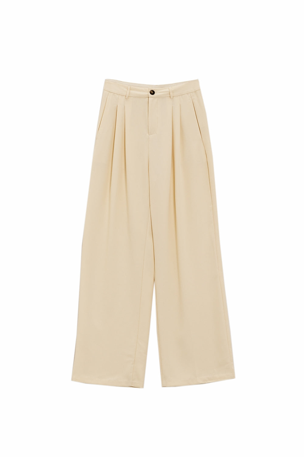 Pantalon droit avec poches latérales et pinces en crème
