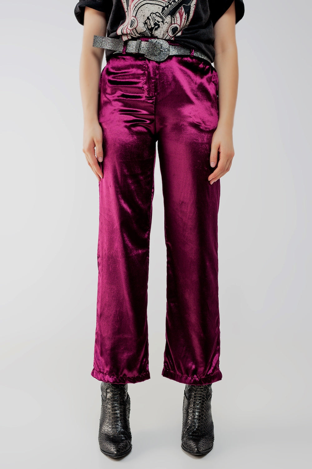 Pantalon droit en Velvet pourpre