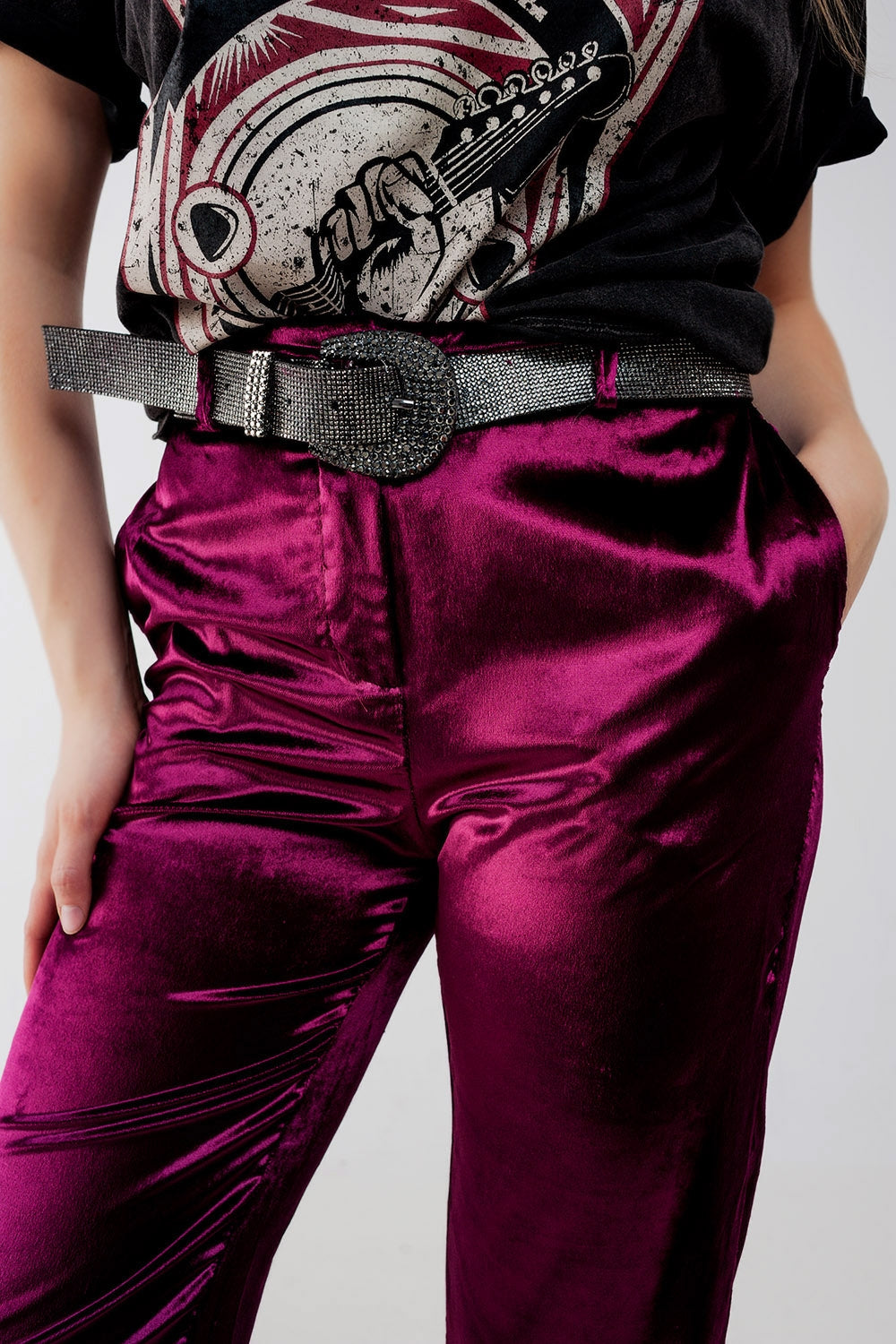 Pantalon droit en Velvet pourpre