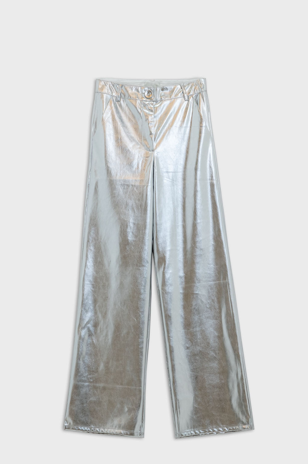 Q2 Pantalon droit métallisé en argent