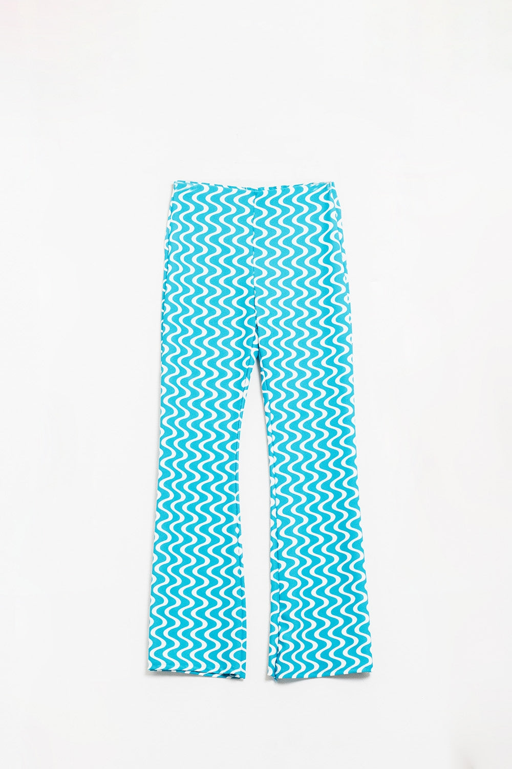 Q2 Pantalon évasé à taille haute et imprimé style années 70 bleu