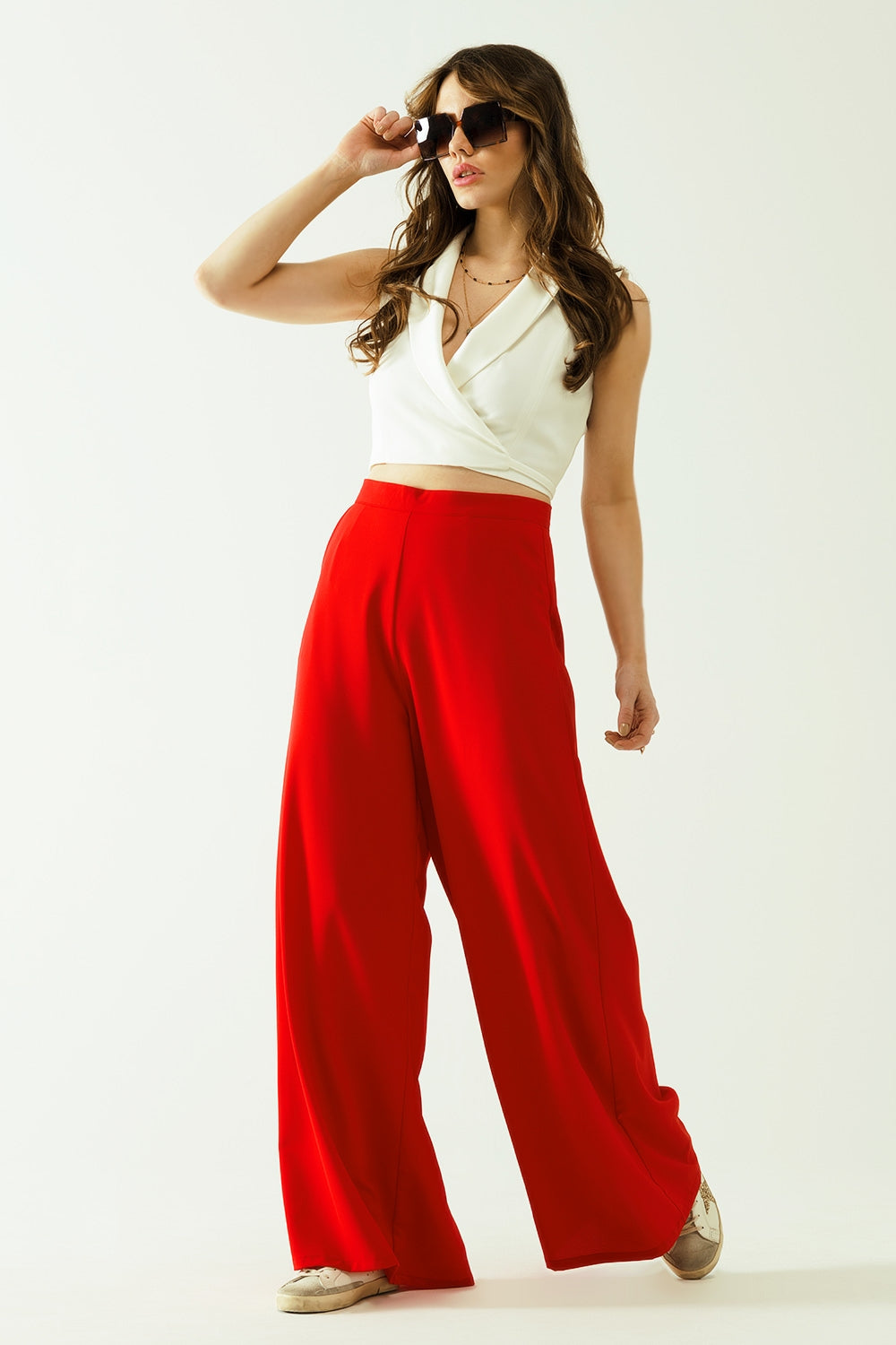 Pantalon évasé basique rouge