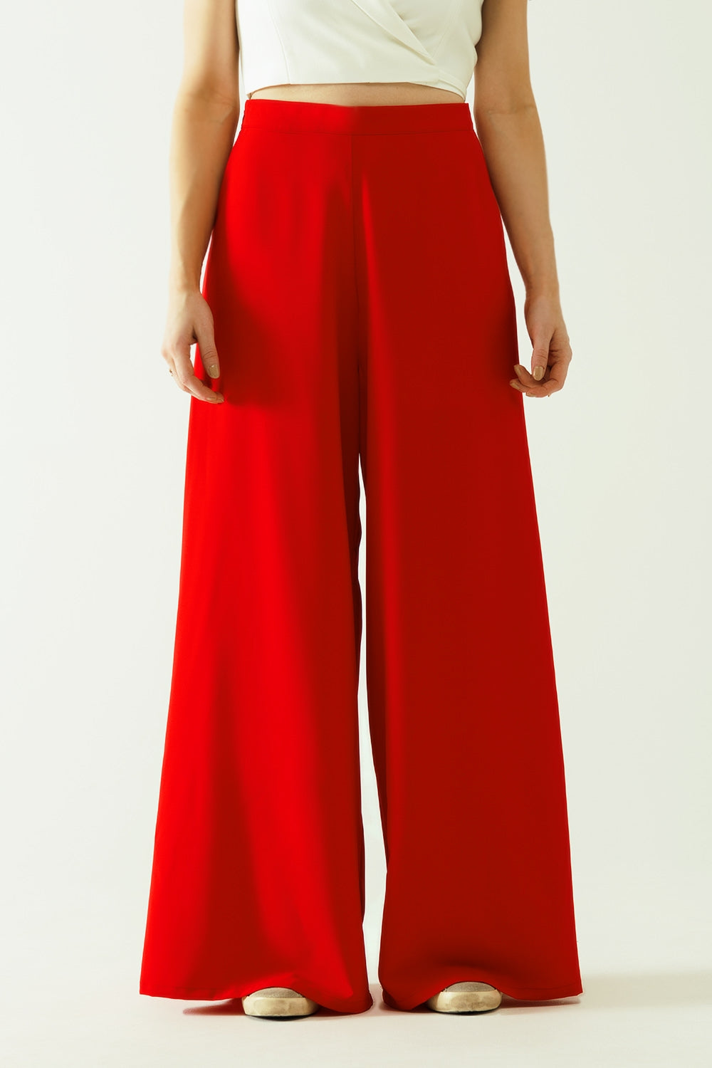 Q2 Pantalon évasé basique rouge