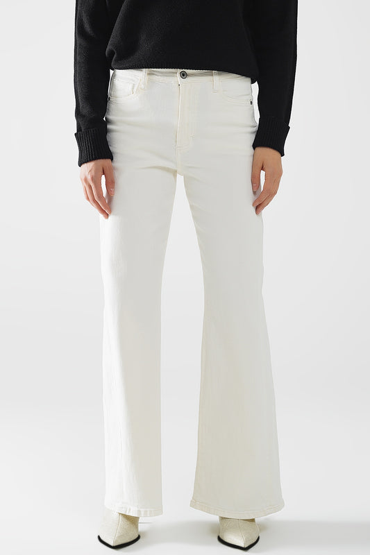 Q2 Pantalon extra-large de couleur crème