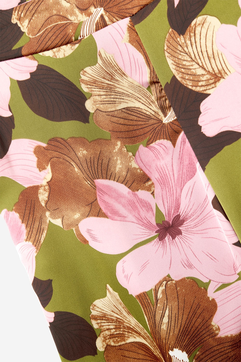 Pantalon large à fleurs tropicales multicolores en tissu satiné
