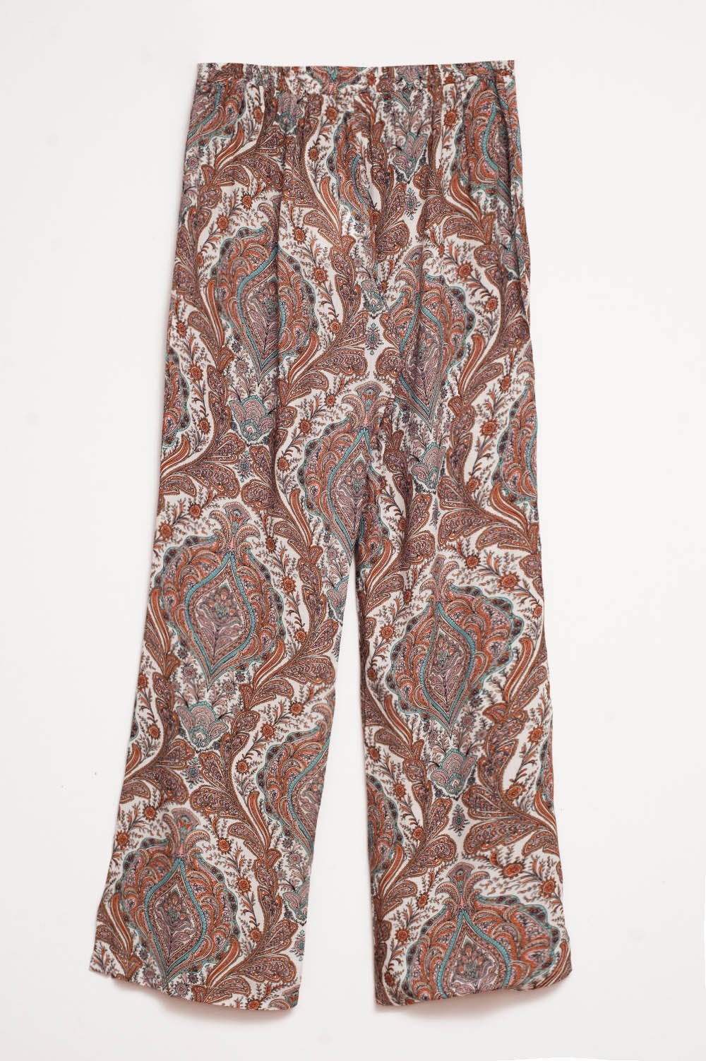 Pantalon large à motif cachemire beige