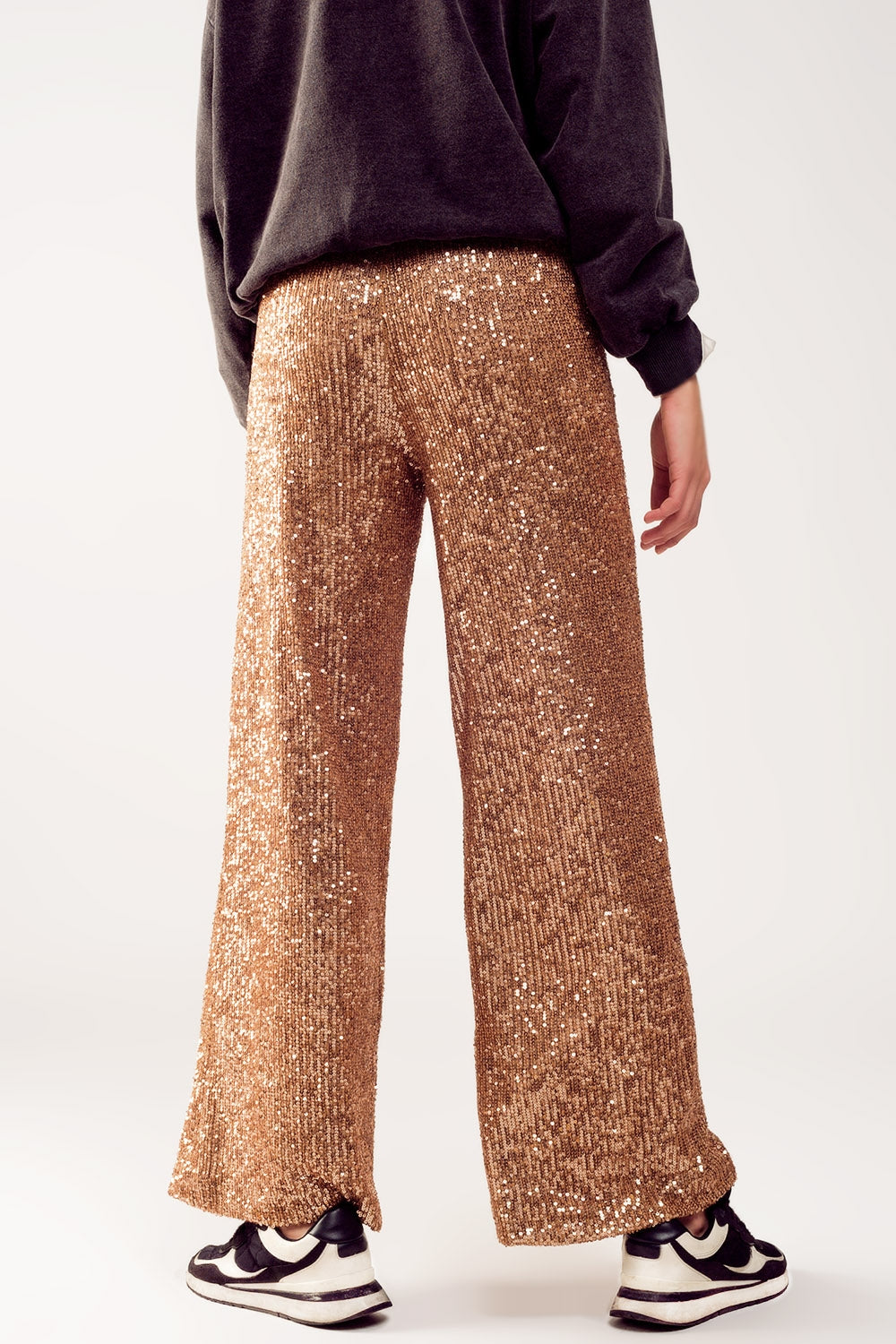 Pantalon large à paillettes en or