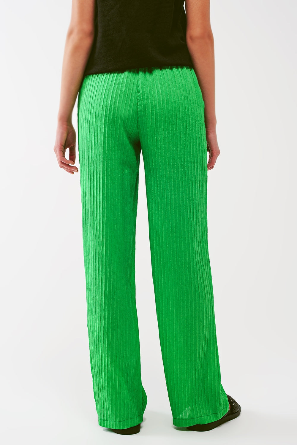 Pantalon large à rayures en vert