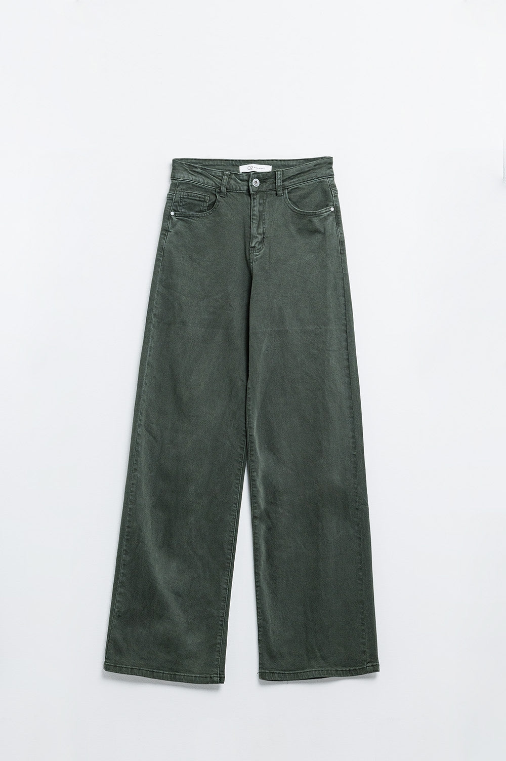 Pantalon large à taille haute vert militaire