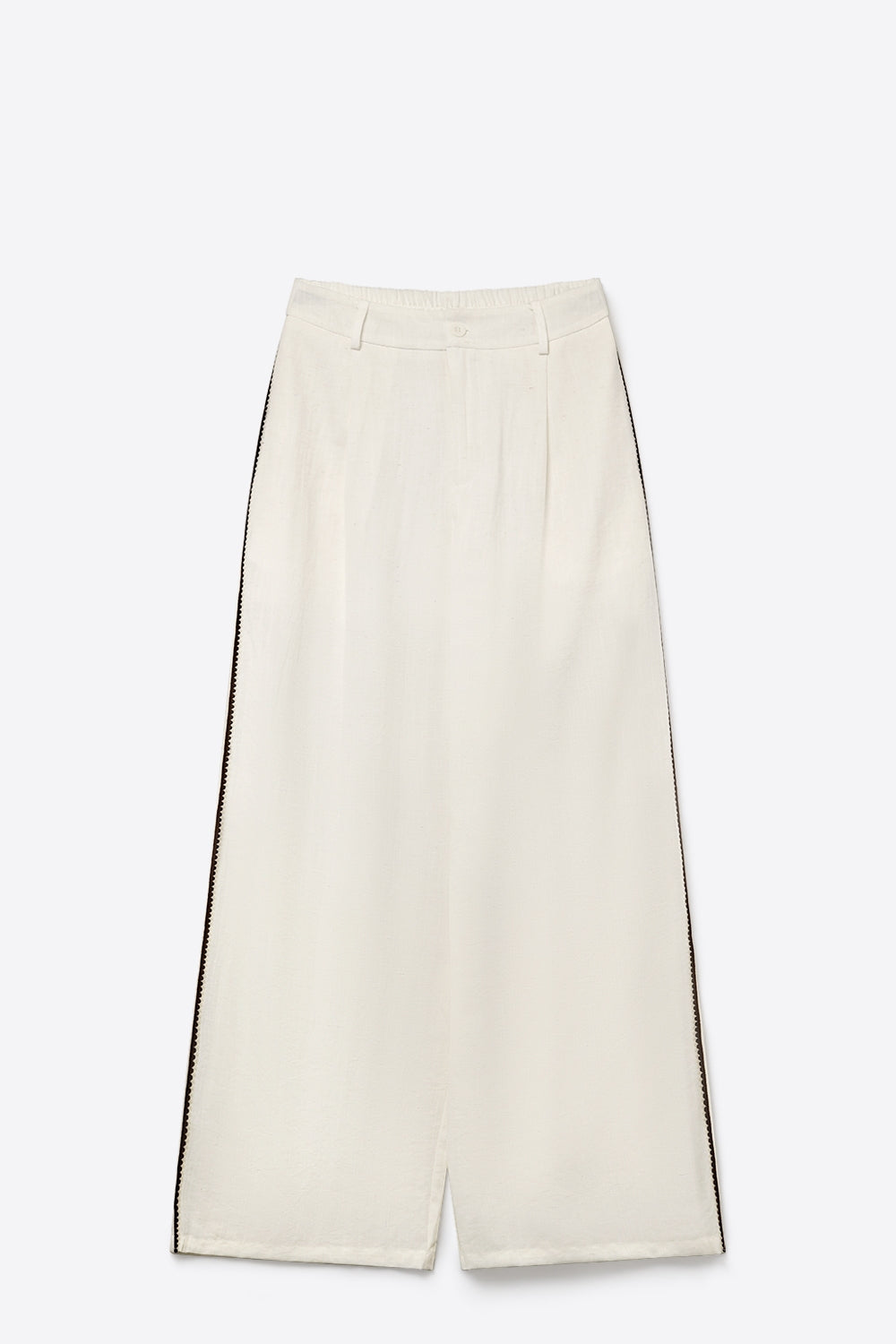 Pantalon large blanc avec détail latéral en zigzag marron