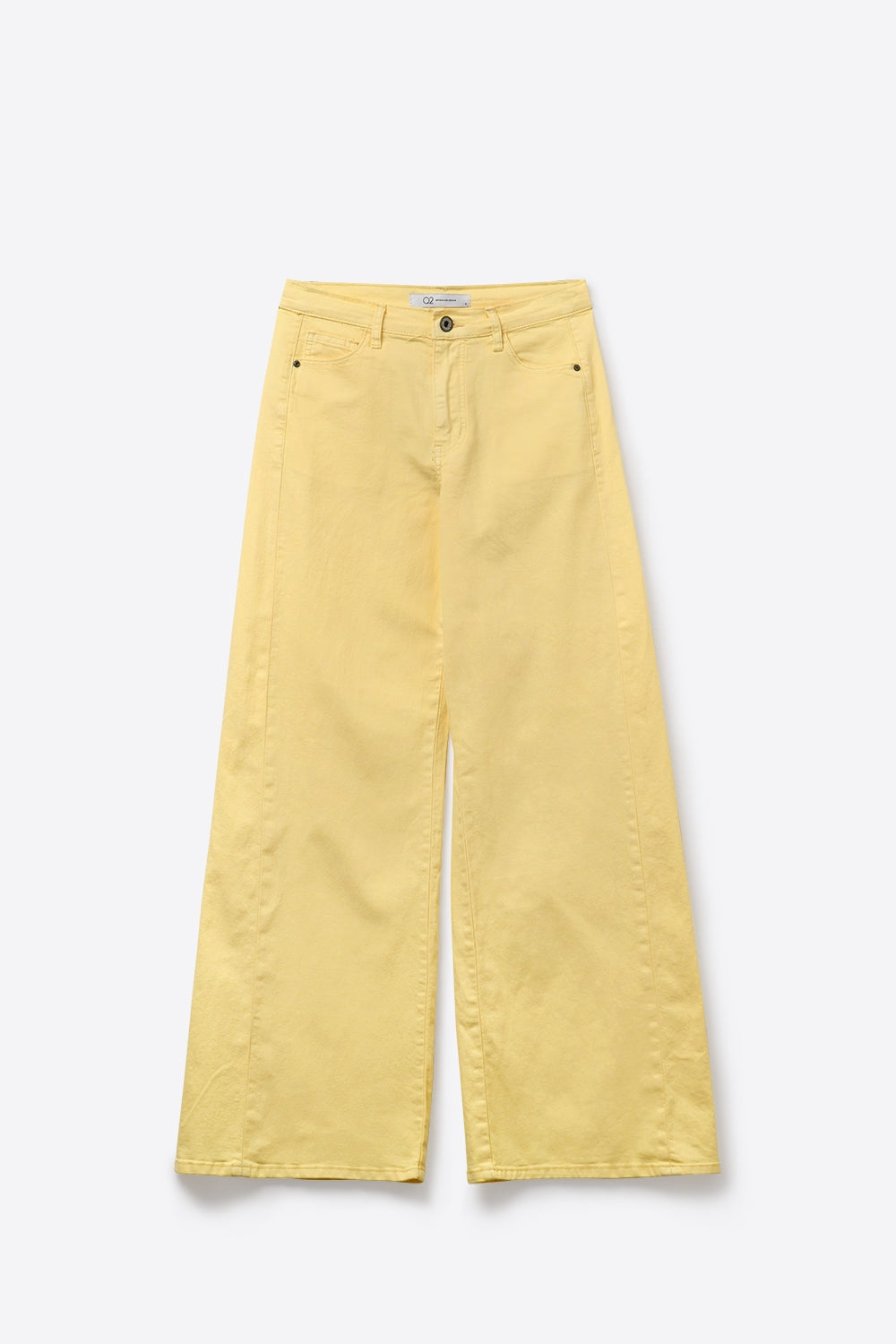 Pantalon large en coton à taille haute et longueur complète en jaune