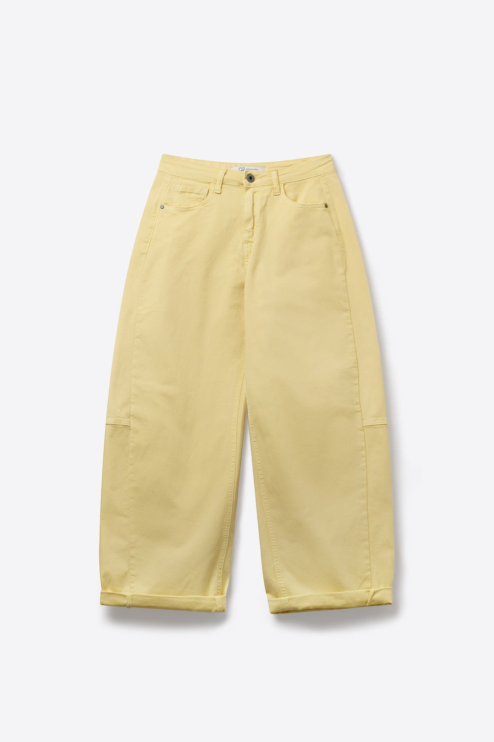 Pantalon large en coton jaune clair avec couture latérale