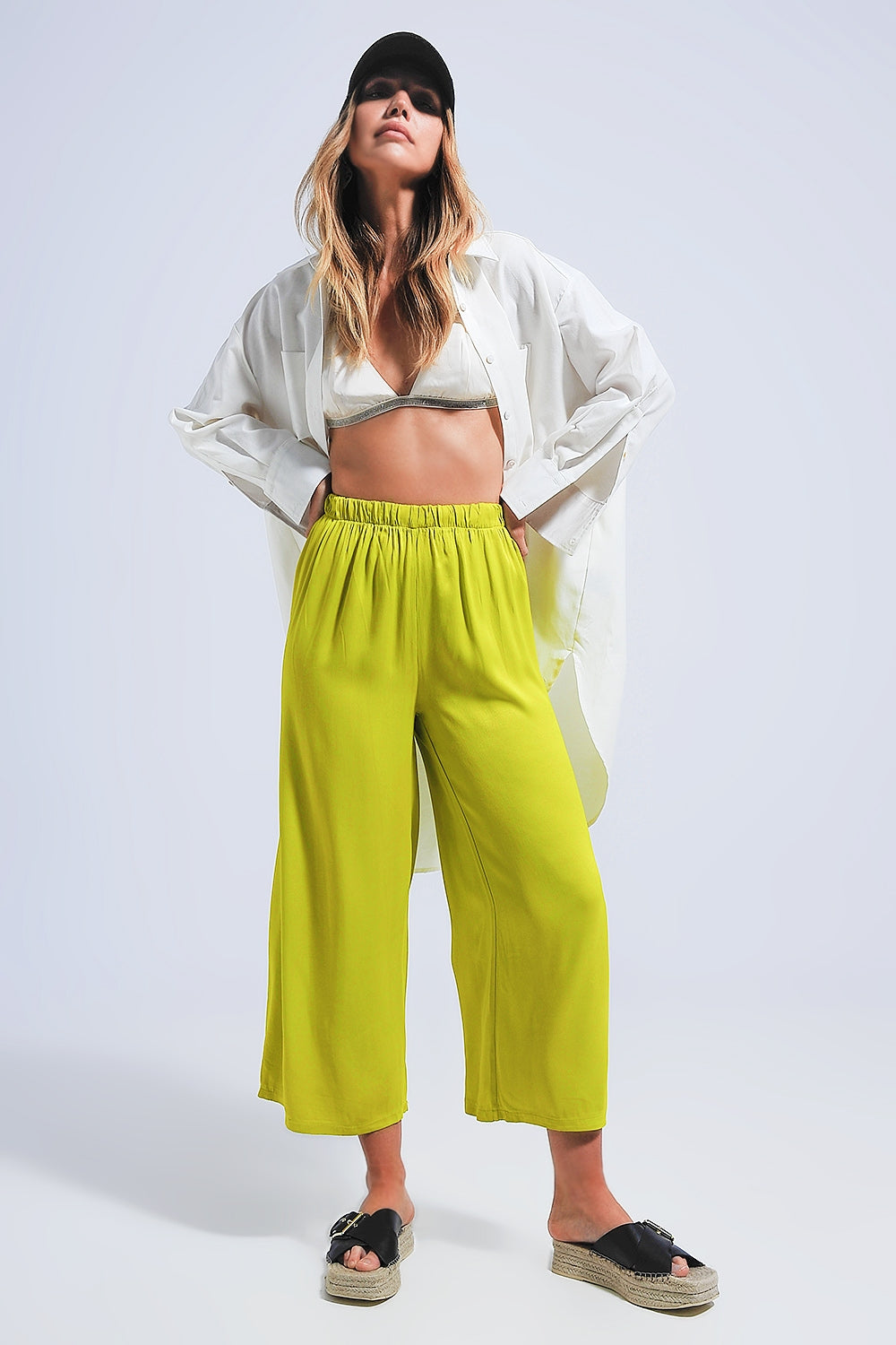 Pantalon large en satin vert