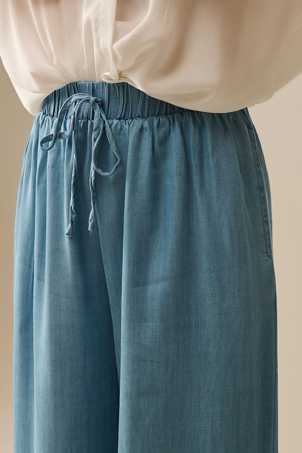 Pantalon large en Tencel bleu