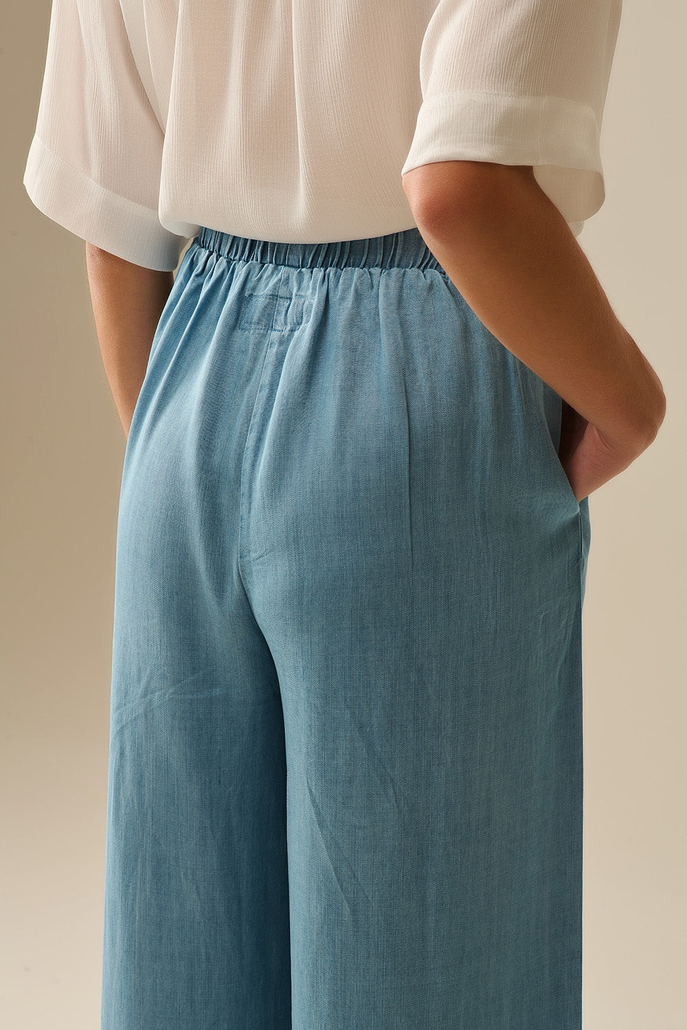 Pantalon large en Tencel bleu