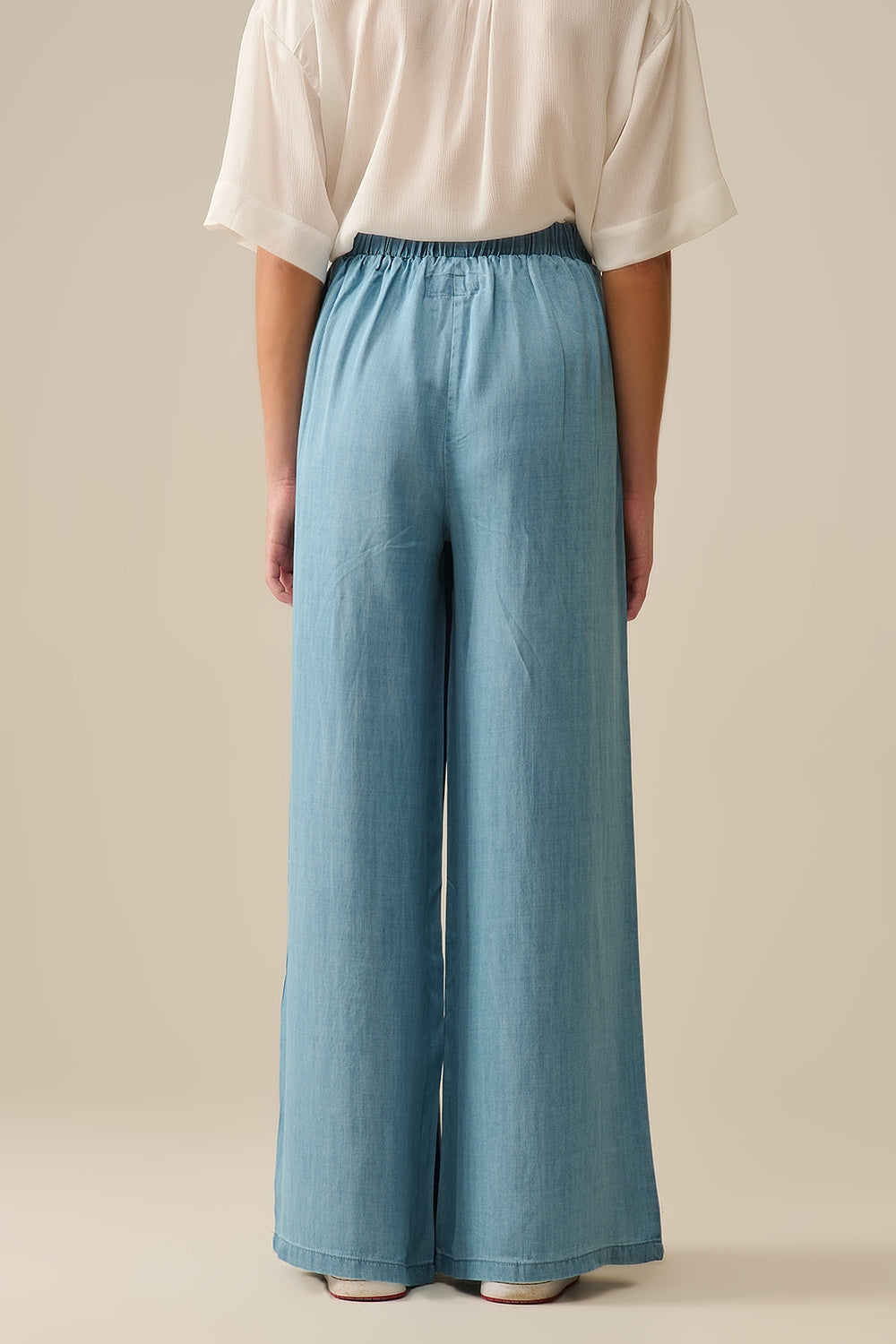 Pantalon large en Tencel bleu