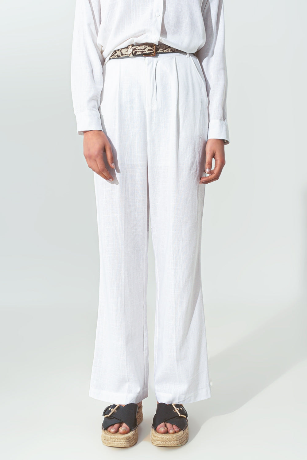 Pantalon large en tissu de coton léger Blanc