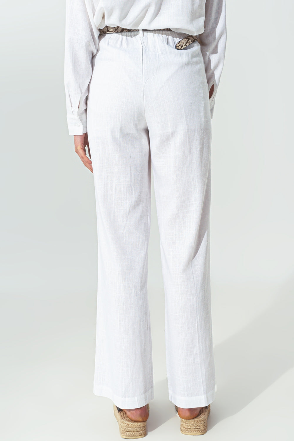 Pantalon large en tissu de coton léger Blanc