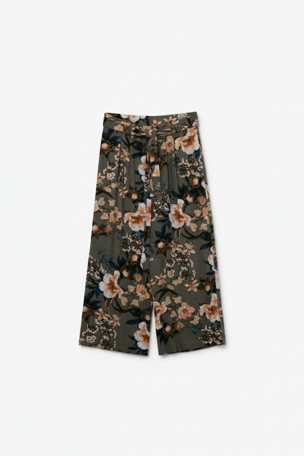 Q2 Pantalon large imprimé floral kaki