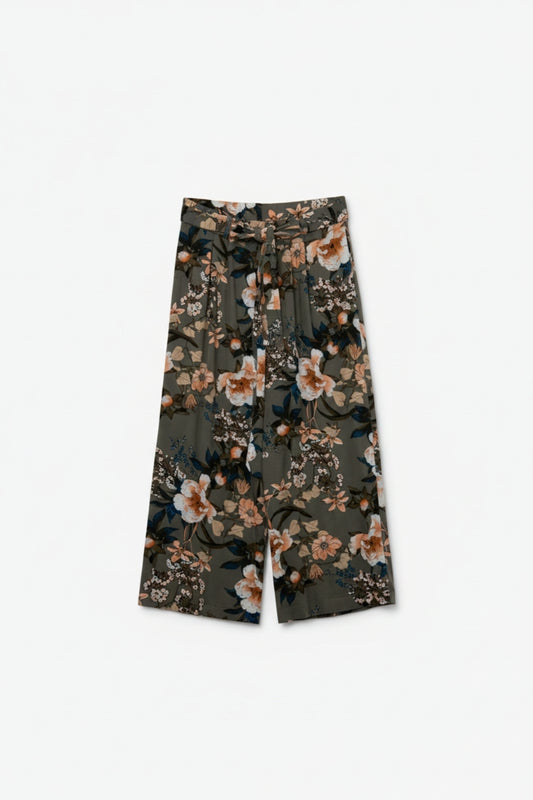 Q2 Pantalon large imprimé floral kaki